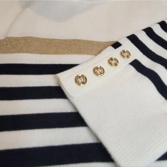 Tommy Hilfiger Striped White, Black, and Gold Turtleneck Sweater Size XL - Picture 4 of 6